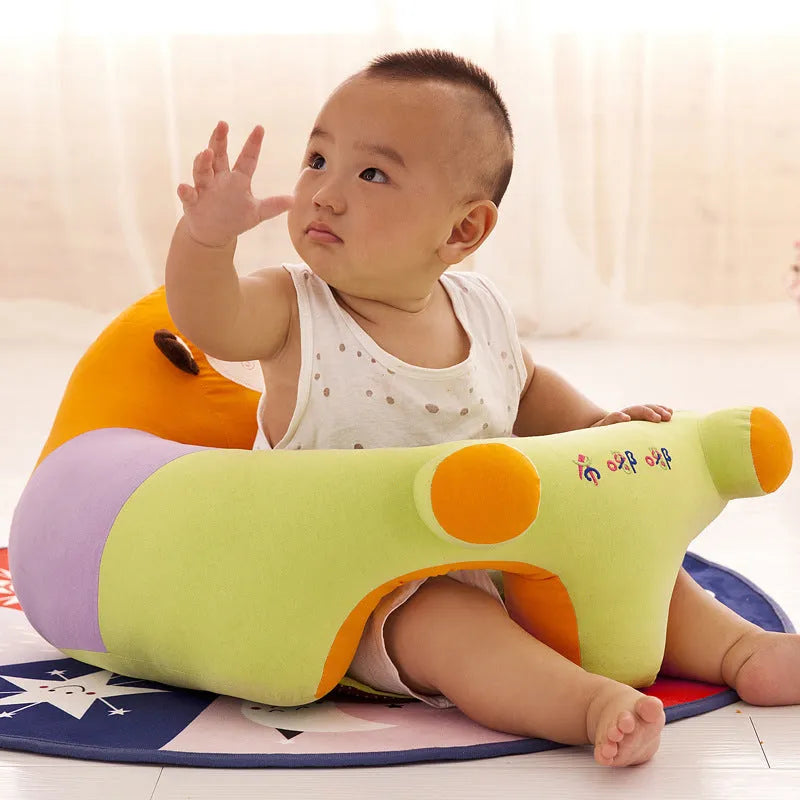 Baby learning sofa in elephant colour with anti-rollover support, washable cotton cover, and PP cotton filling