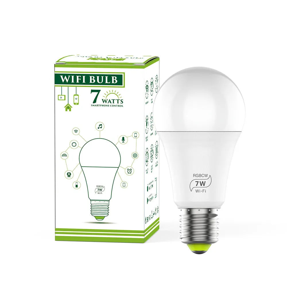 Smart WiFi LED light bulb with E27 screw cap, compatible with Alexa and Google Home voice control