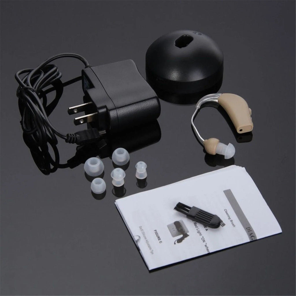 Rechargeable behind-the-ear digital hearing aid amplifier with Mini ear component