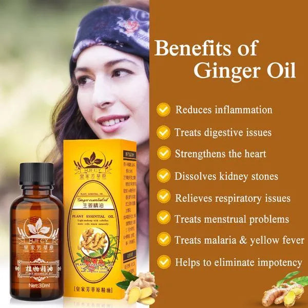 Royal Grassland Ginger Essential Oil 30ml bottle for lymphatic drainage massage with grape seed oil and ginger flower oil