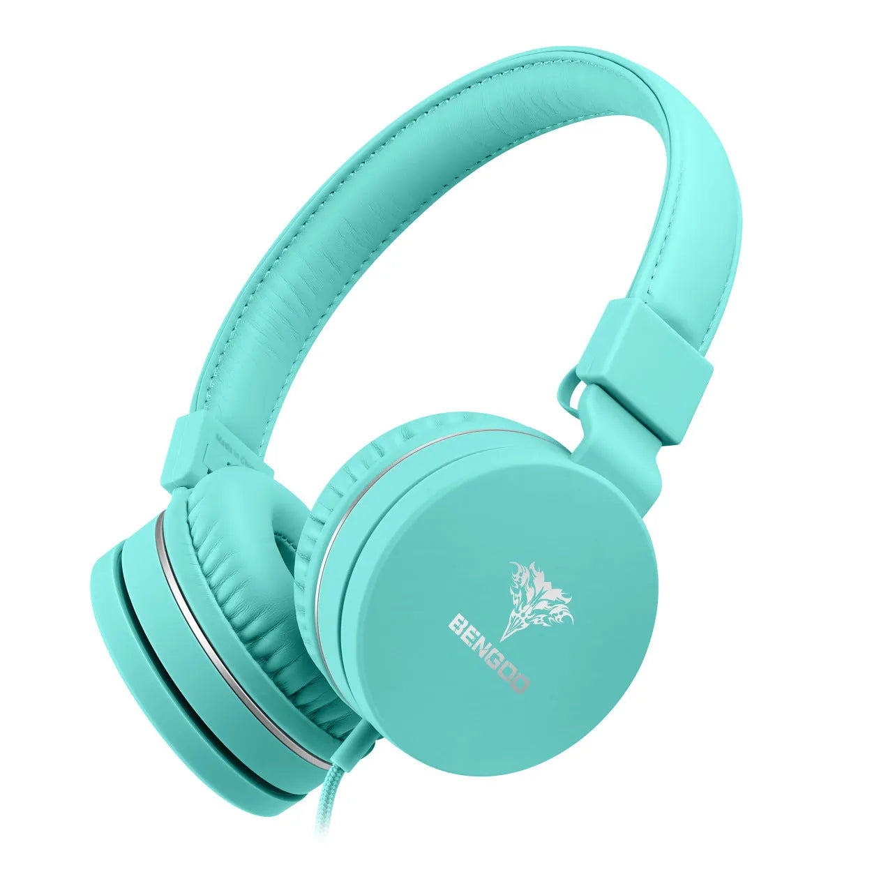 Bengoo C30 wired on-ear headphones in mint green with a braided cable and 3.5mm plug