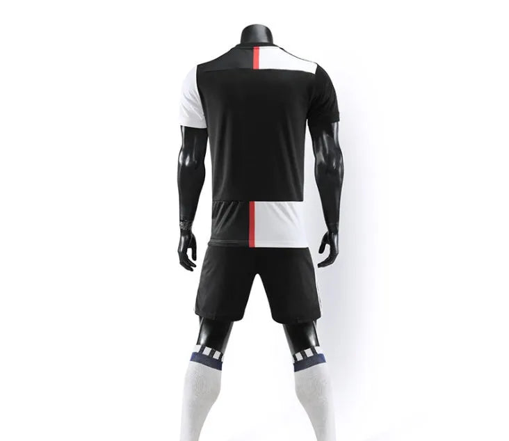Men's football uniform in black and white cotton blend, one size front view