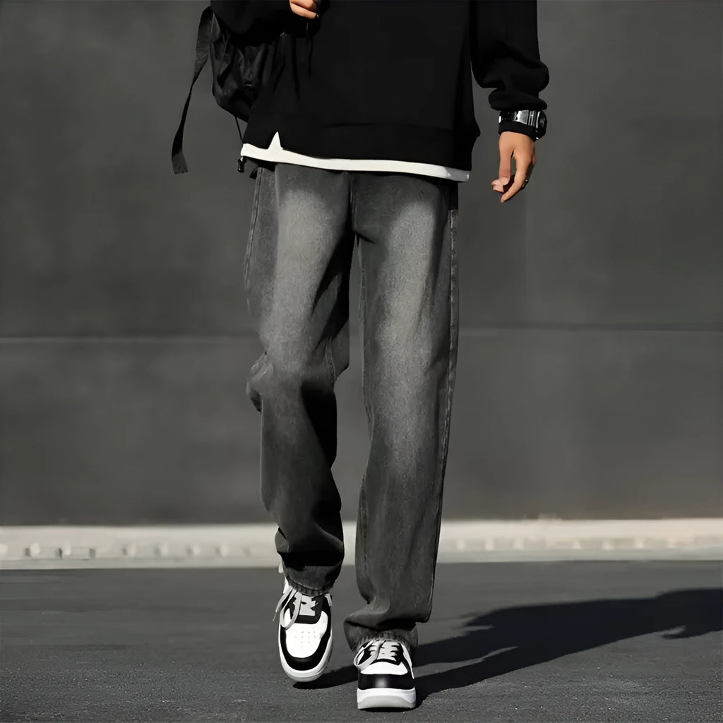 Men's American Smoky Black jeans in standard gray, polyester fabric with wool lining, winter casual trousers multiple sizes