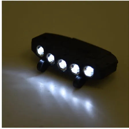 Black fishing headlight clip cap lamp with 5 high brightness LEDs on a cap visor