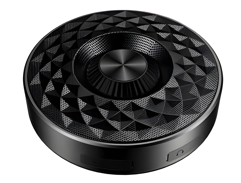 Compact portable Bluetooth speaker in black, orange, or silvery white with wireless audio and FM radio.
