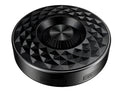 Compact portable Bluetooth speaker in black, orange, or silvery white with wireless audio and FM radio.