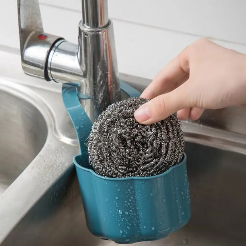 Nordic style plastic sink drain basket in dark blue measuring 20cm long for kitchen utensil storage