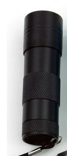 Black UV flashlight for detecting counterfeit currency and verifying documents with LED purple light