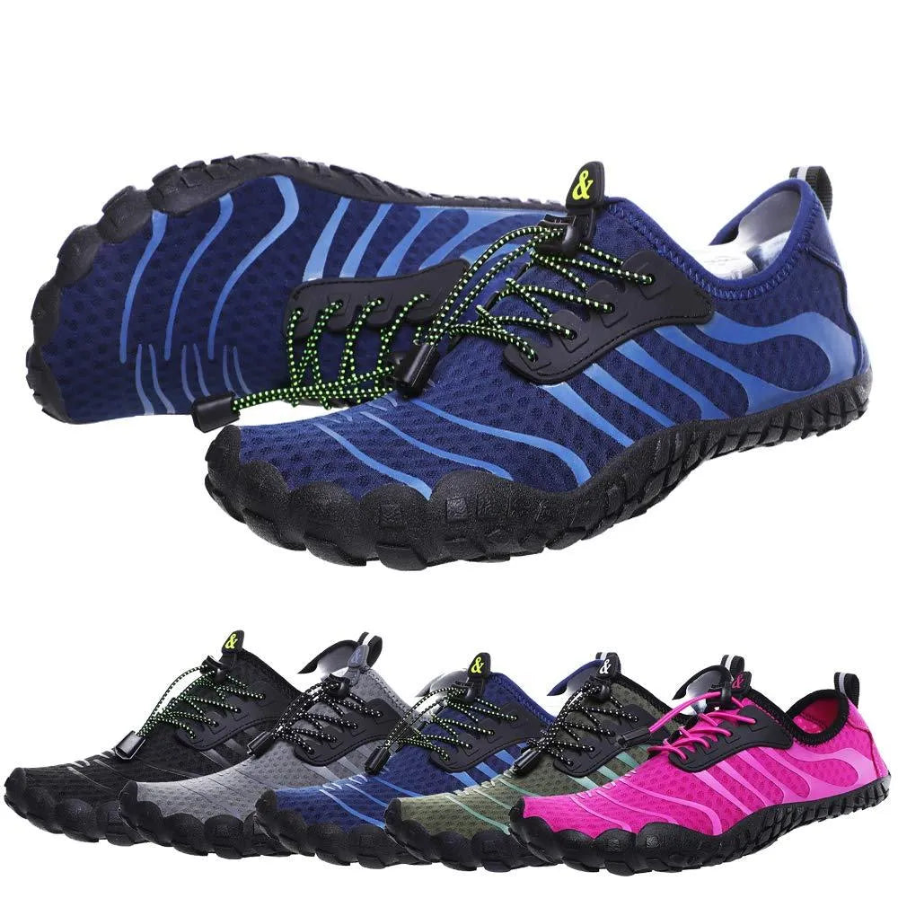 Men's women's upstream wading shoes with non-slip rubber outsole and mesh upper in Army Green, front view
