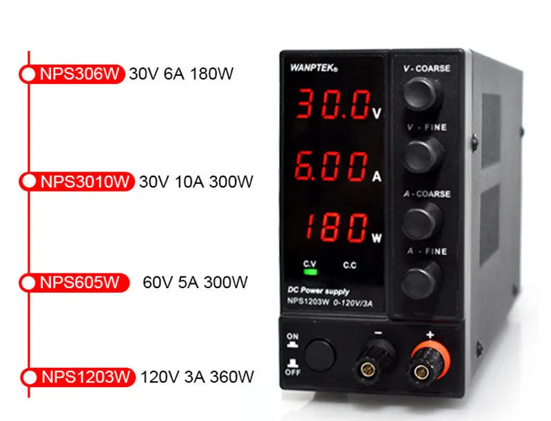 White adjustable DC power supply model S605W with display showing 0-60V voltage range for mobile phone repair