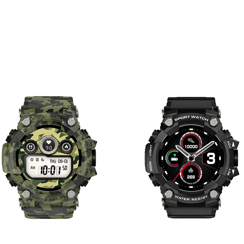 Black T6 tactical smart watch with alloy case and 1.3 inch screen on an anti-sweat wristband.
