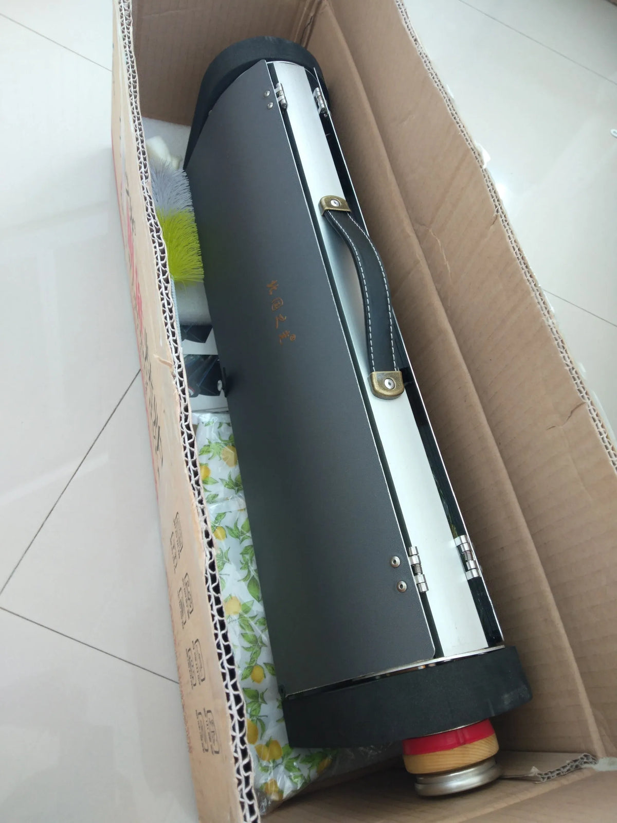Silver portable vacuum tube grill with 1.5L capacity, 620mm tube, 49x35cm reflector, for outdoor smokeless cooking.