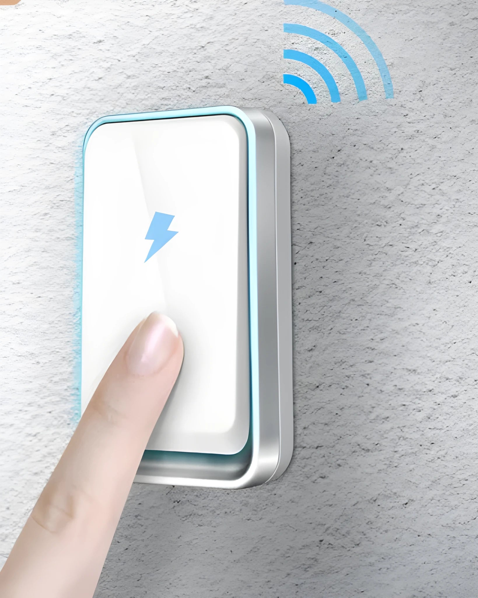 White wireless doorbell button and plug-in receiver with 150m range and four volume levels