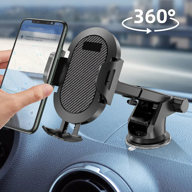 Car phone holder mounted on vehicle air vent holding smartphone securely