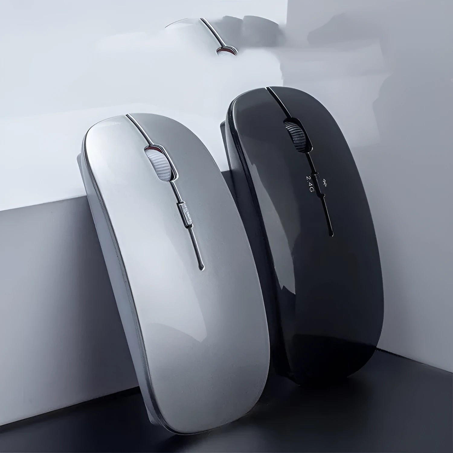 Wireless Bluetooth dual mode slim mouse in white, 1200 DPI, with three buttons and four-way roller