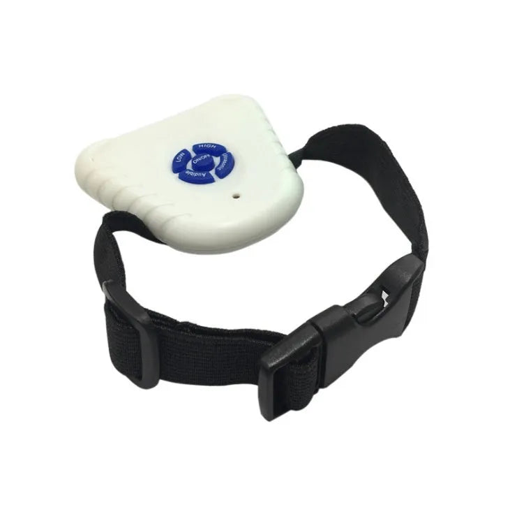 White ultrasonic automatic dog training collar with elasticated buckle strap for small to medium dogs