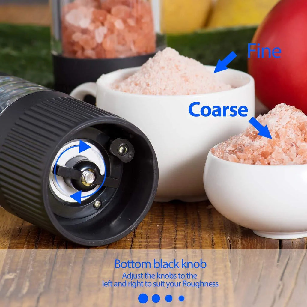 Electric pepper grinder with transparent acrylic body and ceramic grinding core for fresh pepper and sea salt