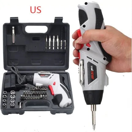4.8V electric screwdriver set in blue with rotating handle and battery indicator light