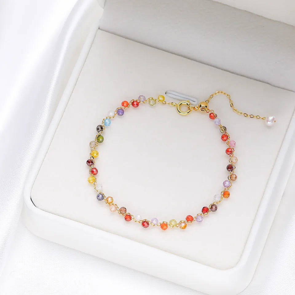 Hand-woven natural stone bracelet with tourmaline, amethyst, lapis lazuli and other crystal beads, adjustable fit