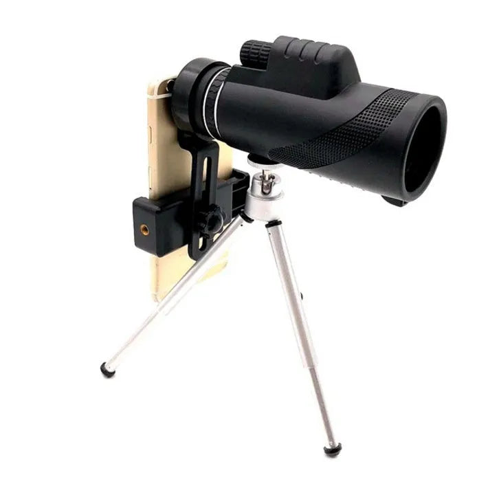 Black 40x60 monocular telescope with 144mm length, shown for birdwatching and outdoor use.