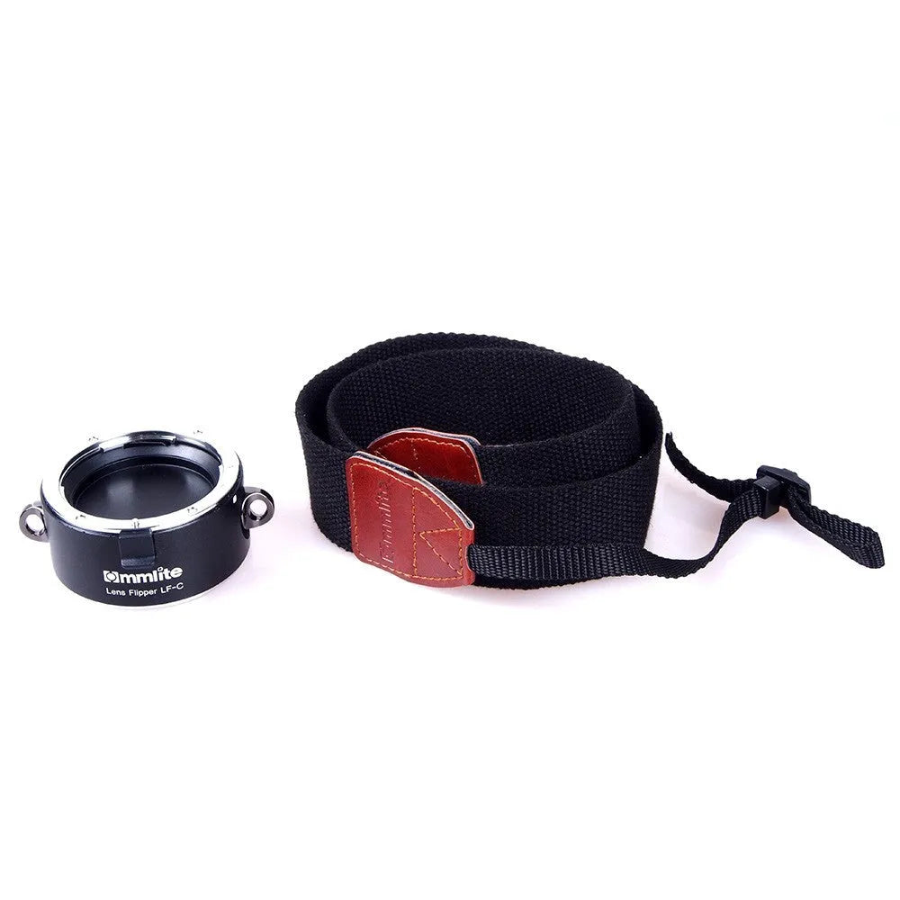 Aluminium Camera Lens Flipper dual holder on cotton strap for Canon, Nikon, Sony cameras