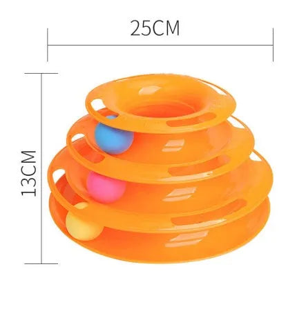 Four-layer cat turntable ball tower track toy with colourful rolling ball on a plastic base, size 16x29cm, pink colour option