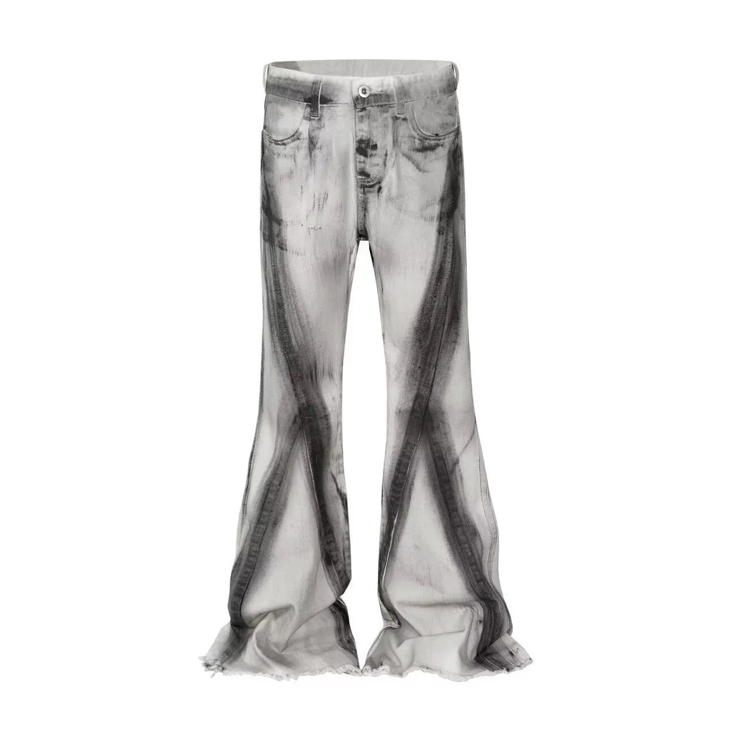 White American retro heavy selvedge style jeans with a black ribbon gradient colour and zip fly.