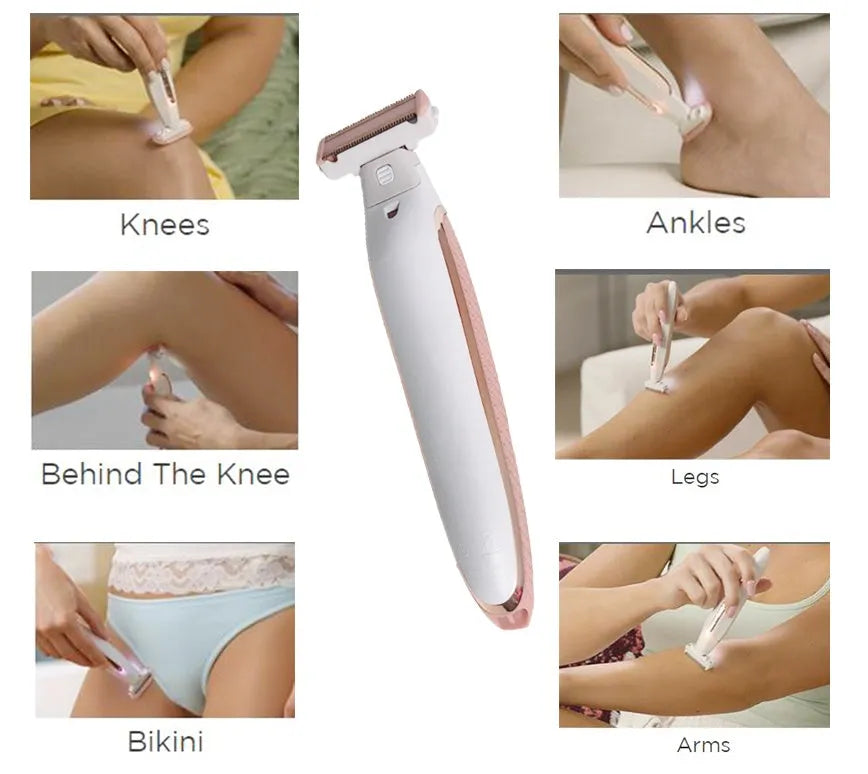 White ABC electric whole body shaver for men and women, cordless and rechargeable, on a plain background