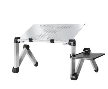 Adjustable folding laptop table stand with 360-degree rotation, magnesium alloy construction, and self-locking joints, in black colour