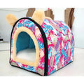 Fabric pet kennel bed with thick suede in geometric pattern for cats and small dogs