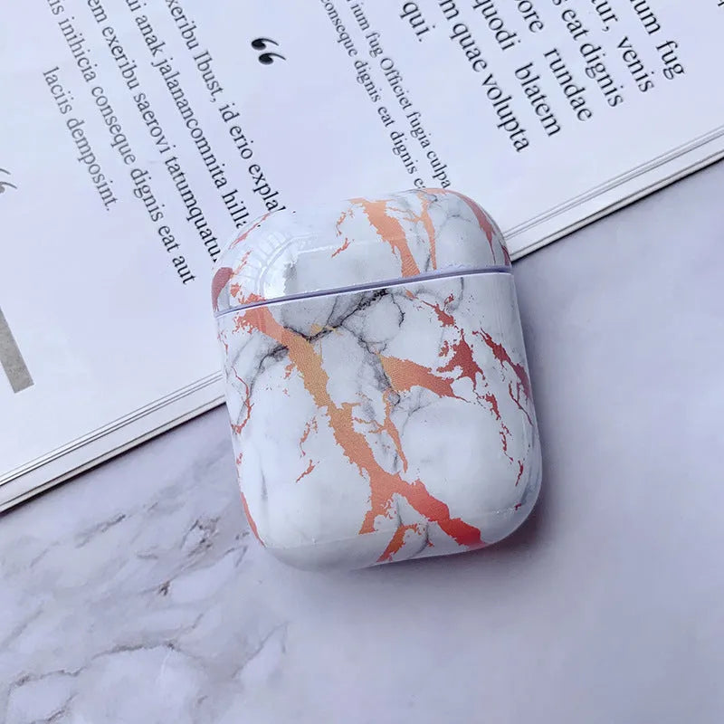 White marble hard PC protective case for Apple AirPods 1 and 2 charging case