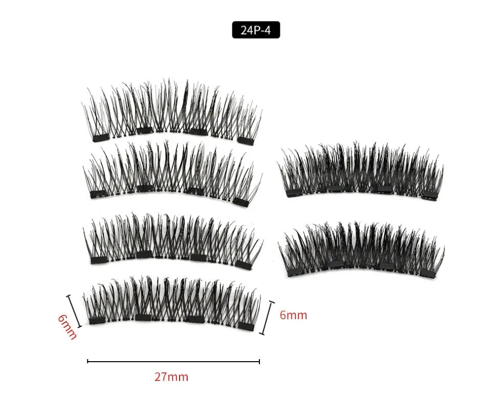 Four magnet false eyelashes in imported fibre, hand made, with optional rose gold or silver eyelash curler