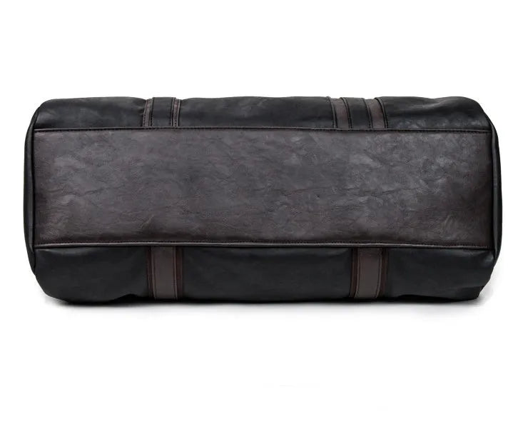 Portable cylinder leisure travel bag in PU leather, 21x49x22cm, 36-55L, with phone, camera and zip pockets