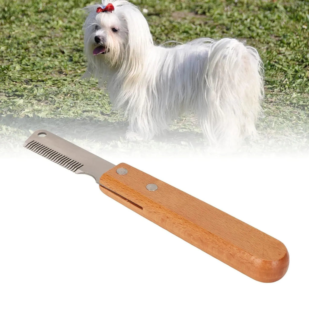 Pet stripping comb with wooden handle and metal teeth for dog cat grooming
