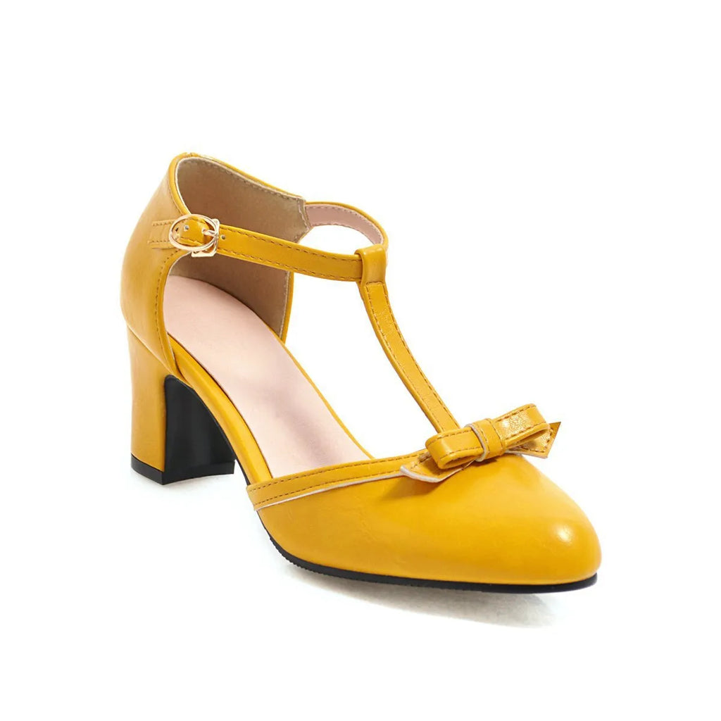 Women's platform sandals with chunky 6.5cm heel, hollow-out pattern and decorative bow detail