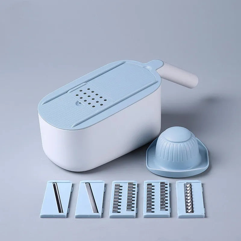 Multifunctional vegetable cutter in Nordic style with stainless steel blades, blue colour option