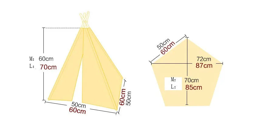 Detachable pentagonal pet tent in black and white stripes with cotton canvas cover and New Zealand pine frame