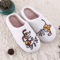 White fluffy cartoon slippers with a thick rubber non-slip sole and a toe holder strap.