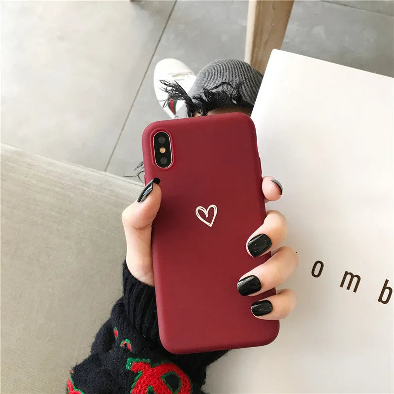 Painted Love TPU phone case for iPhone with hand-painted red love design on a black case