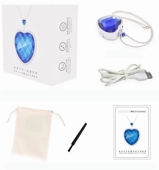 Blue Heart wearable air freshener pendant with crystal glass face and 304 stainless steel chain