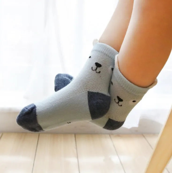 Children's cotton spandex socks, five pairs per bag, sizes S M L for ages 0-6 years, breathable summer socks