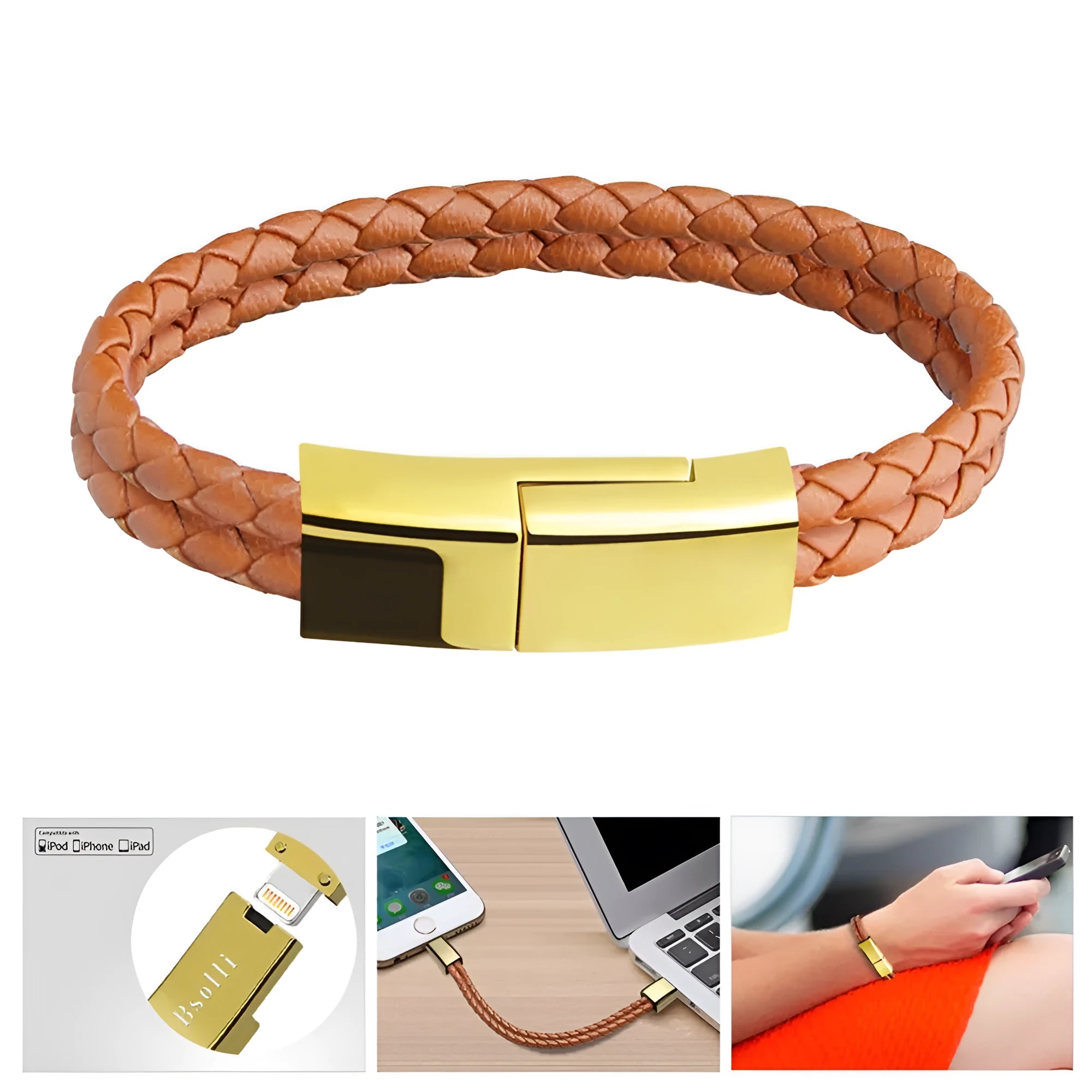 Braided fabric bracelet charging cable with double-line design in gift box