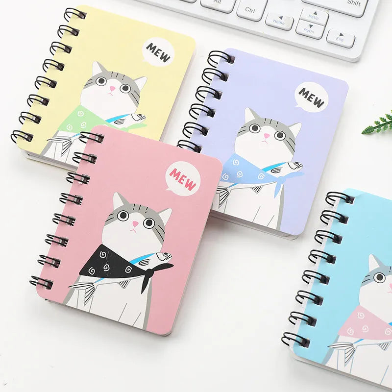 Small cartoon thickened cute portable mini coil notebook 80x105 mm 50 sheets with pen, multiple colours