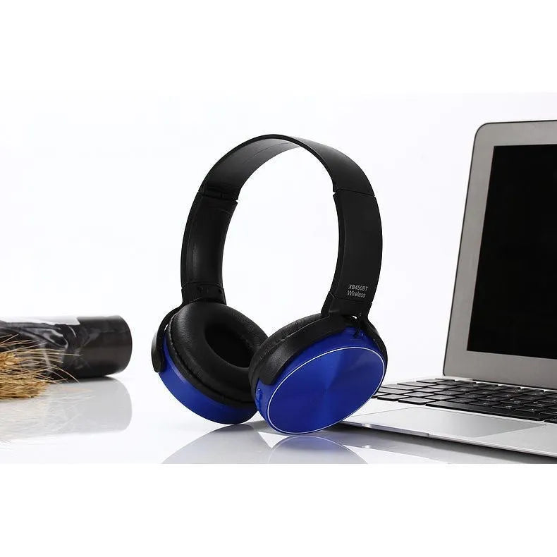Folding Bluetooth headset with 40mm steel magnet driver, MicroSD slot, and FM radio in black