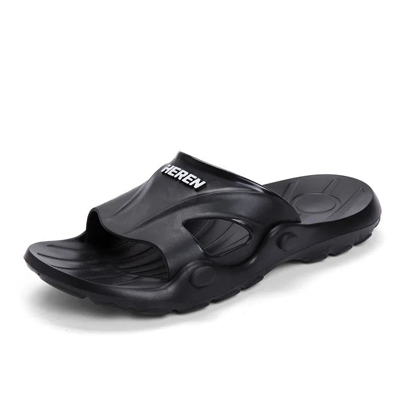 Men's indoor plastic flip-flop bathroom slippers with rubber sole, available in multiple colours and sizes 36-45
