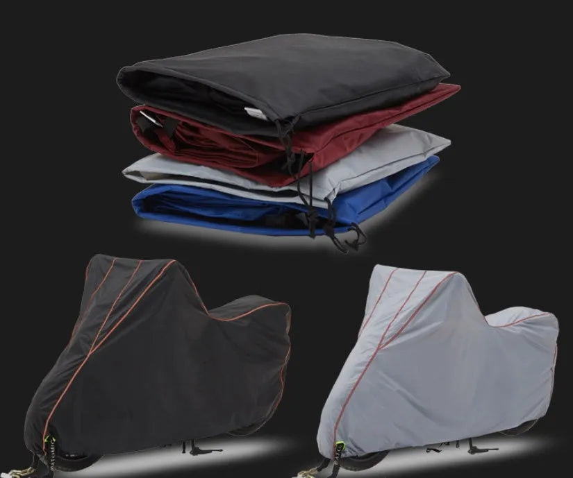 Thick motorcycle cover in Black Red, nylon and PVC coating, outdoor storage protection, available in five sizes from S to XXL
