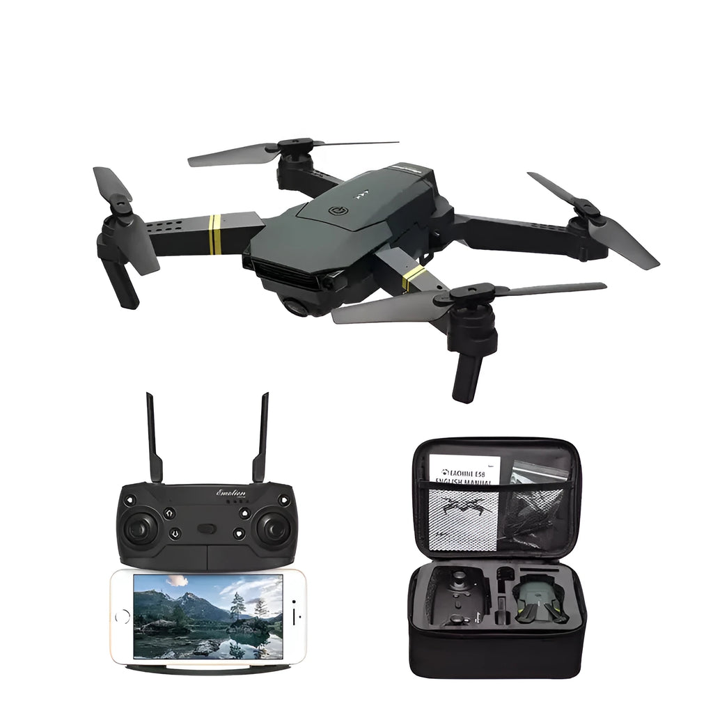 E58 folding aerial drone with 4K camera, plastic body, compact design for outdoor recreational flying