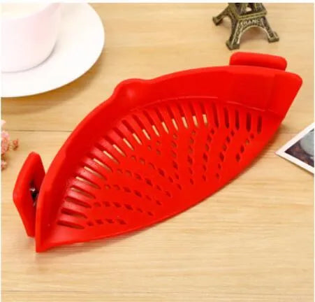 Silicone clip-on kitchen funnel strainer with stainless steel mesh filter in various colour options