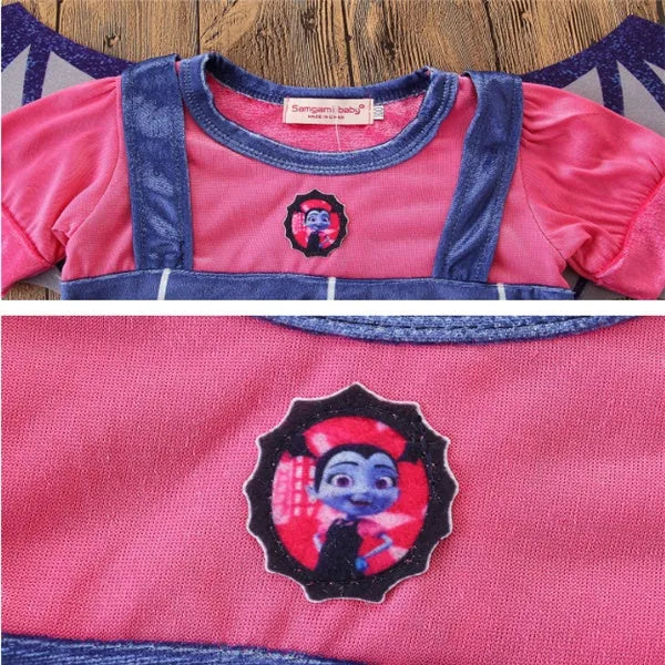 Blue cotton short sleeve princess Halloween dress for a young girl on a hanger.