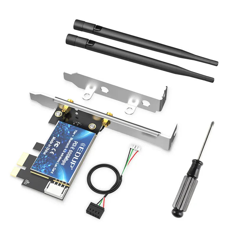 Dual-band PCI-E wireless network card with two 5DBi external antennas for desktop Wi-Fi and Bluetooth 4.0